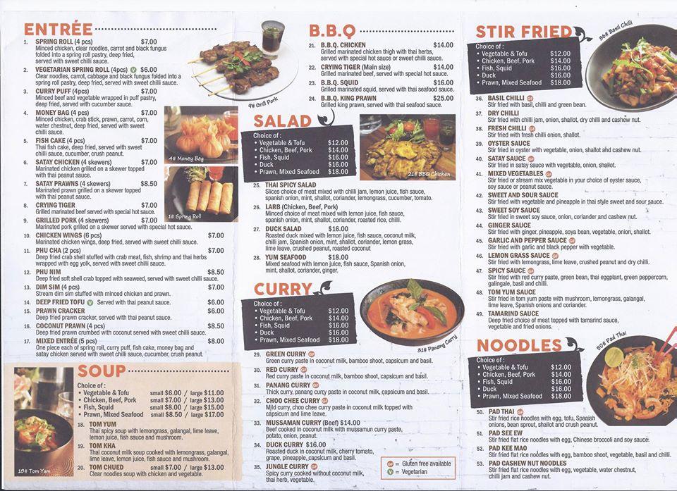 Carta del restaurante Le Rose Thai Cuisine, Tarrawanna