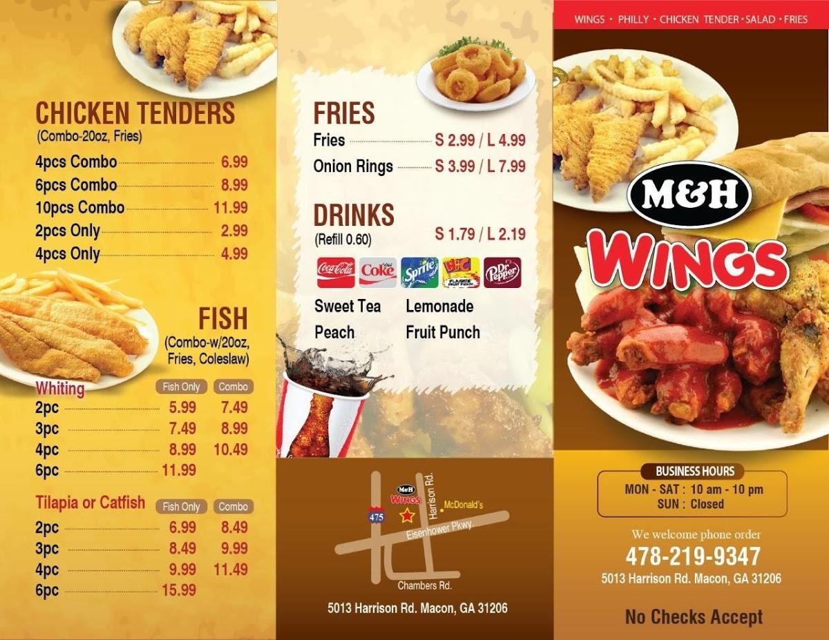 Menu at M&H Wings restaurant, Macon
