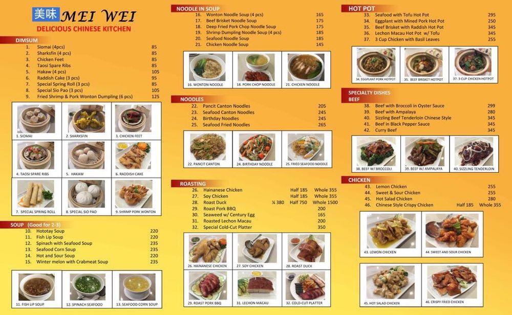 Menu at Mei Wei Chinese Kitchen restaurant, Pasay