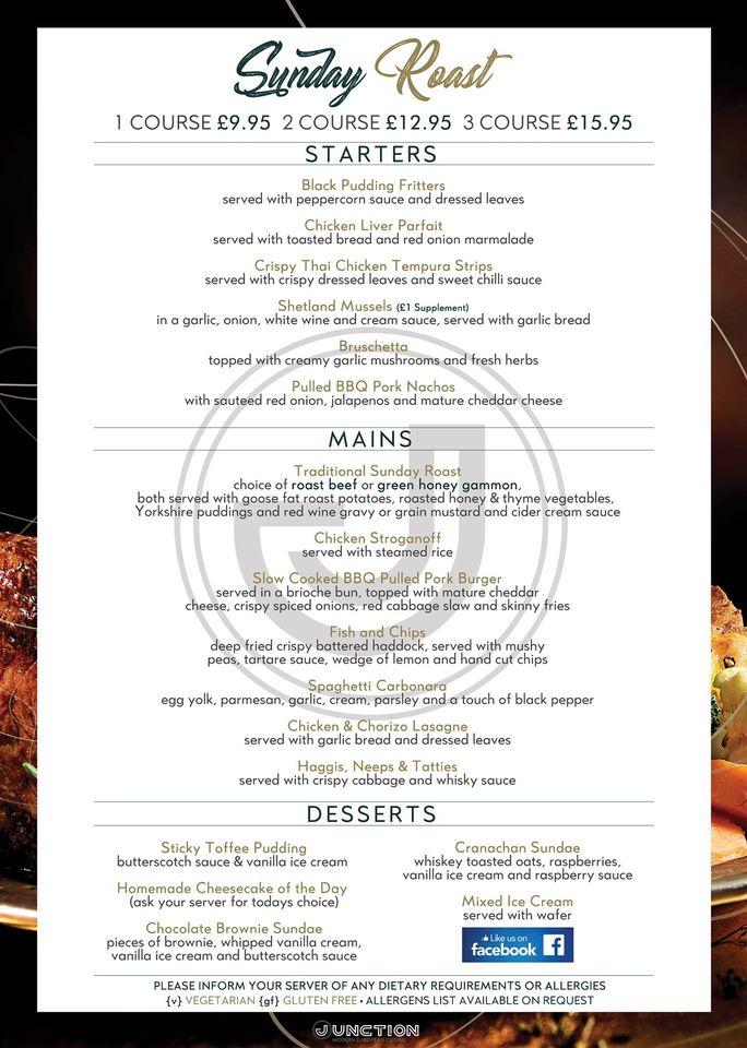 Menu at The Junction restaurant, Coatbridge