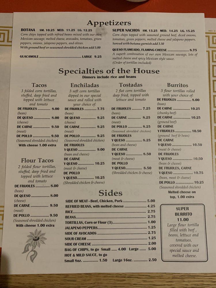 Menu at Xochimilco Restaurant, Detroit