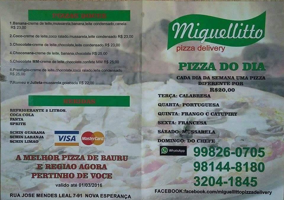 Miguellitto Pizza Delivery cardápio
