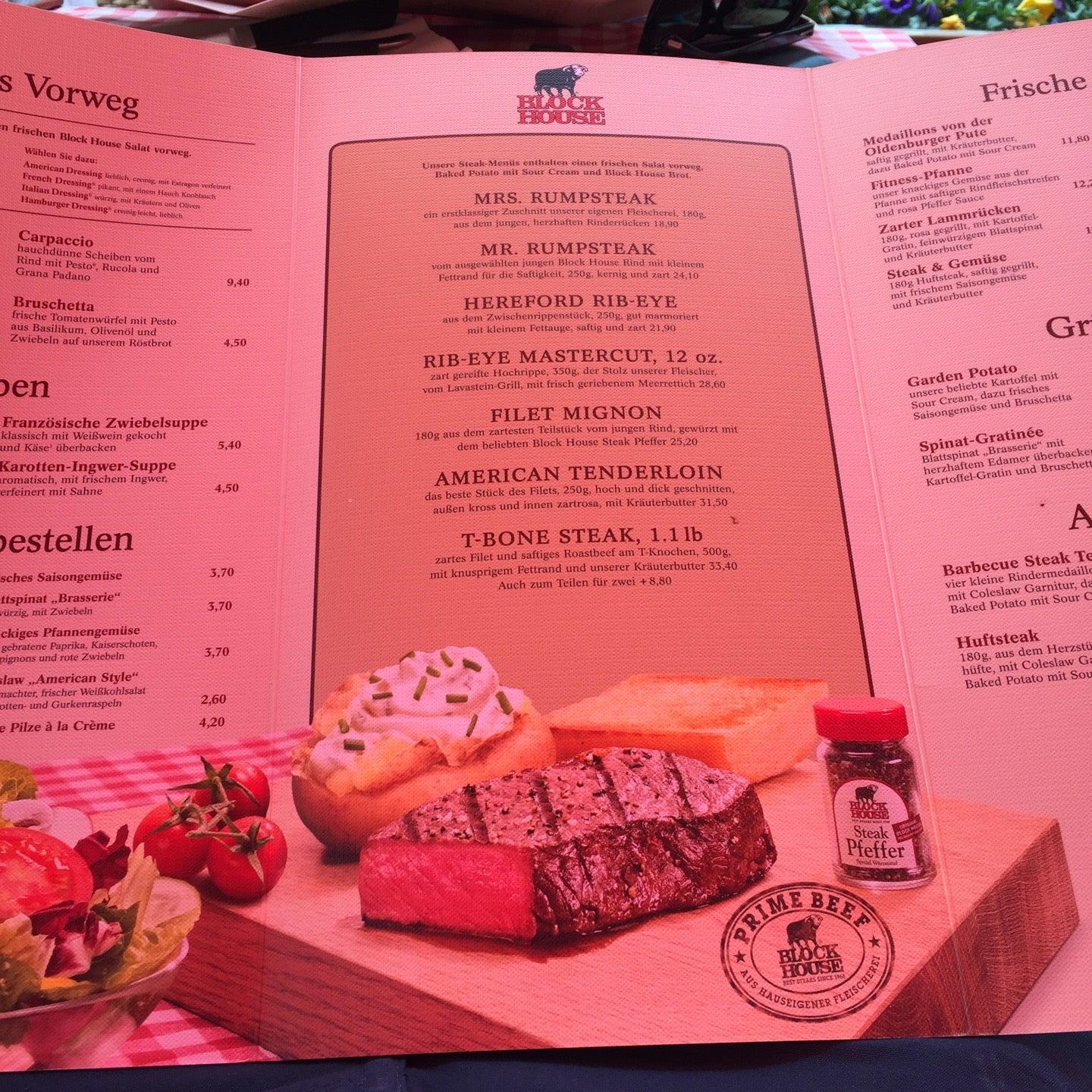 Speisekarte von Block House Düsseldorf steakhaus, Düsseldorf, Kurze Straße