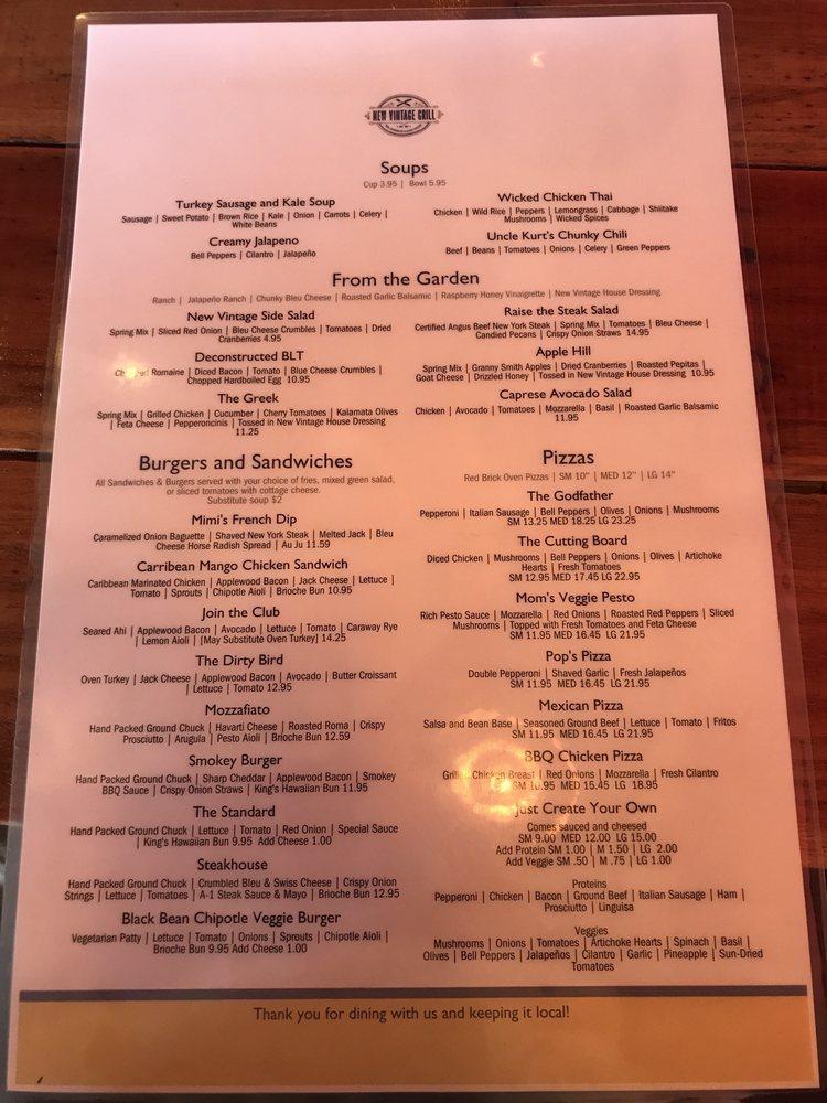 Menu at New Vintage Grill Hageman pizzeria, Bakersfield