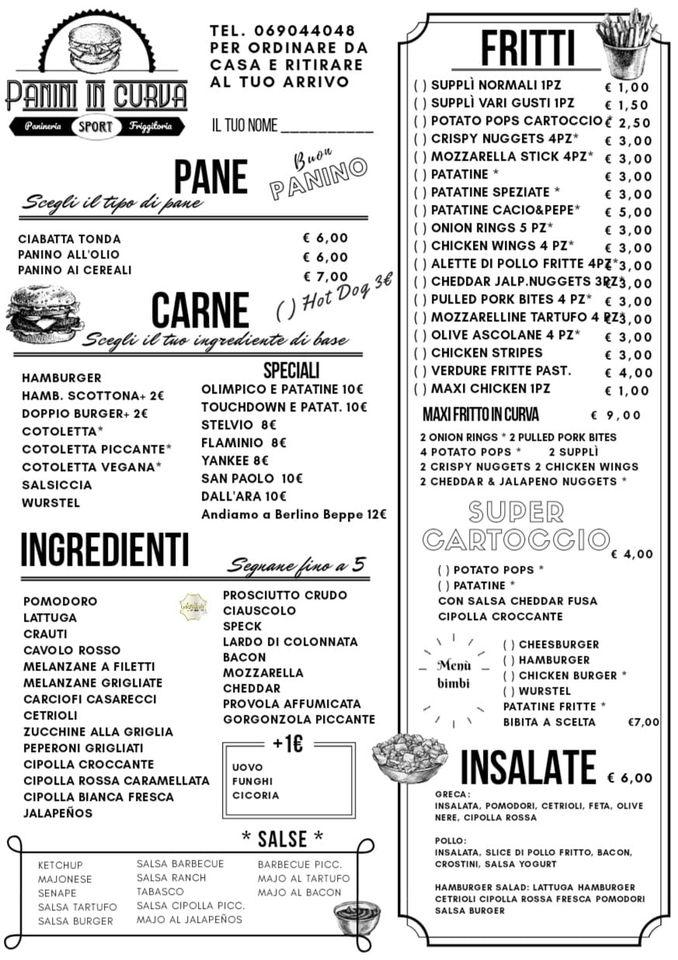 Menu au Panini in Curva restaurant, Campagnano di Roma