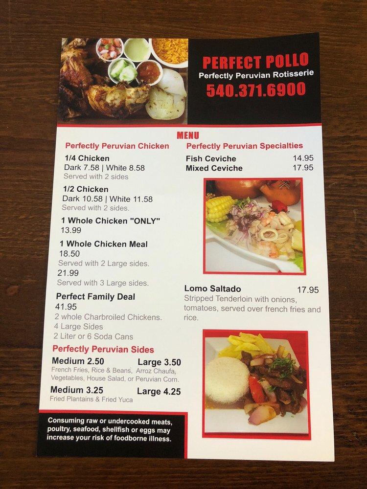 Menu at Perfect Pollo Peruvian & TexMex restaurant, Fredericksburg