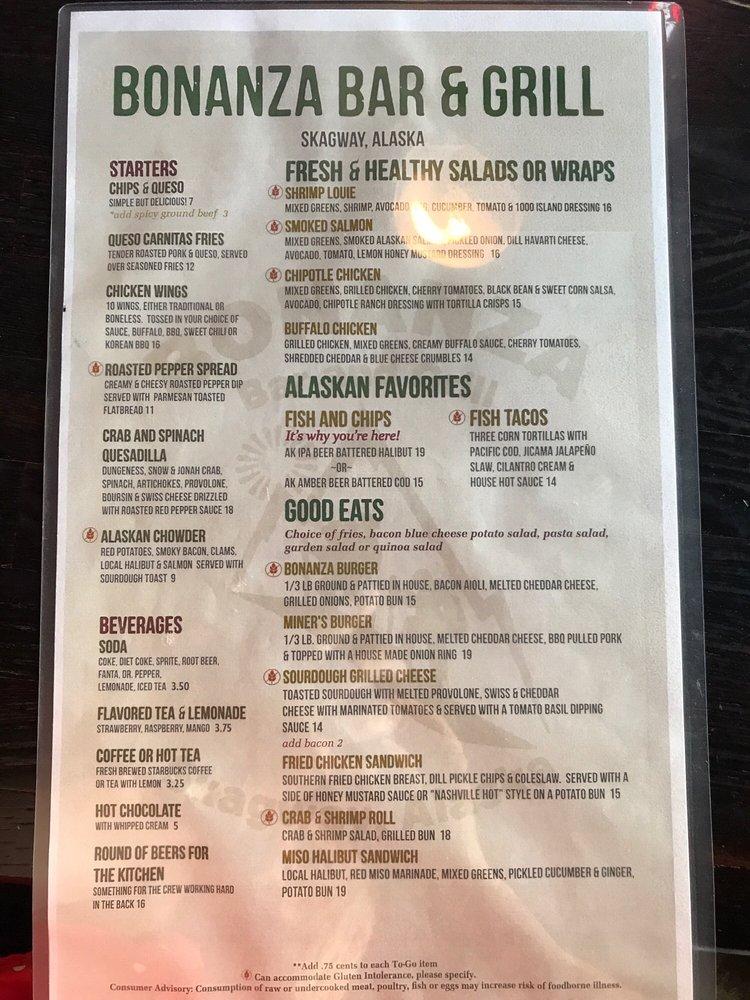 Menu at Bonanza Bar & Grill, Skagway