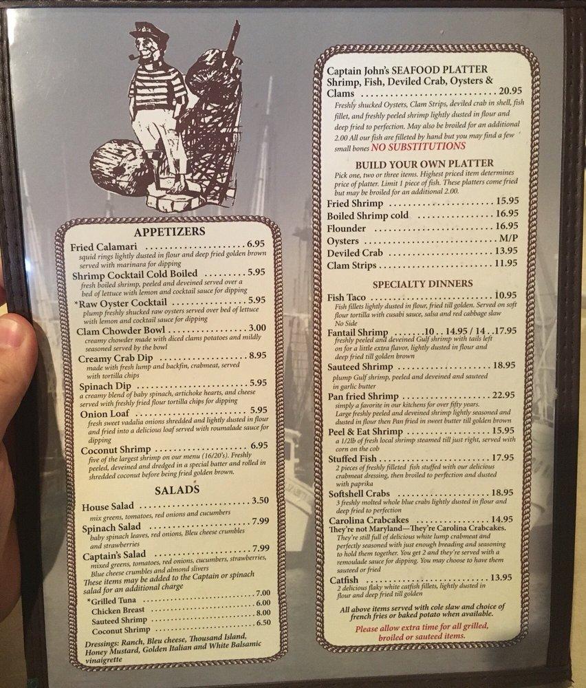 Menu at Captain John's Seafood House restaurant, Calabash
