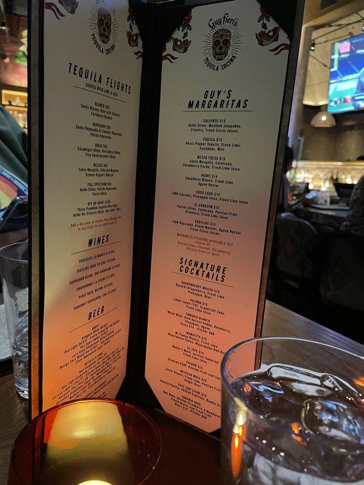 Menu at Guy Fieri's Tequila Cocina restaurant, Boston