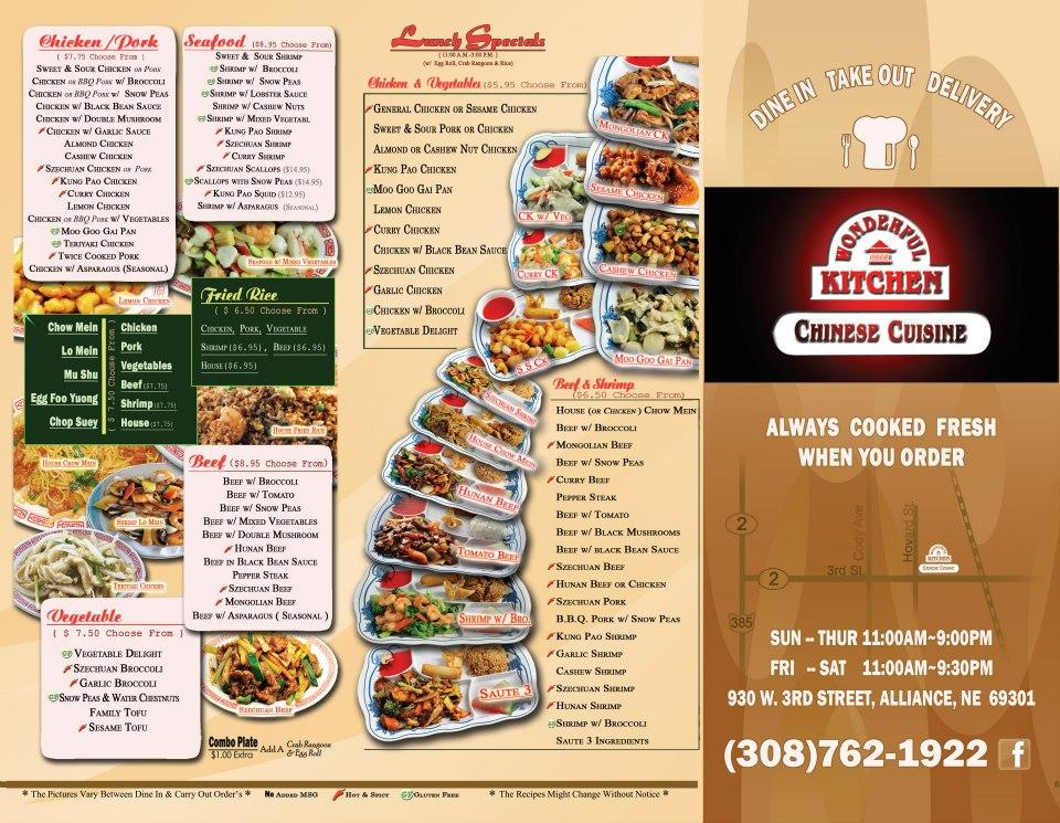 Menu at Wonderful Kitchen restaurant, Alliance