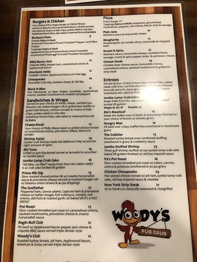 Menu at Woody's Pub Grub, Essex