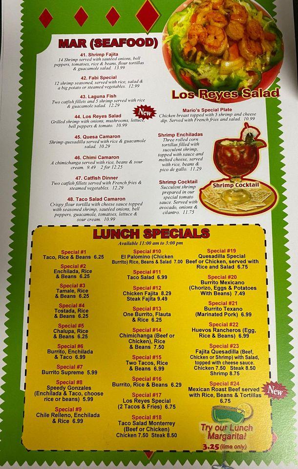 Menu At Los Reyes Mexican Restaurant Eldorado