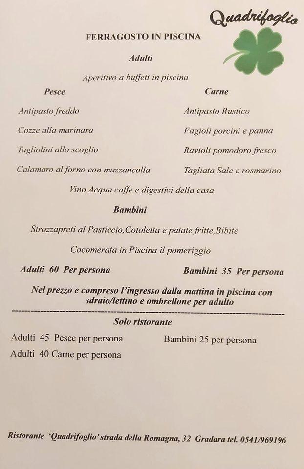 Menu Da Ristorante Il Quadrifoglio Gradara