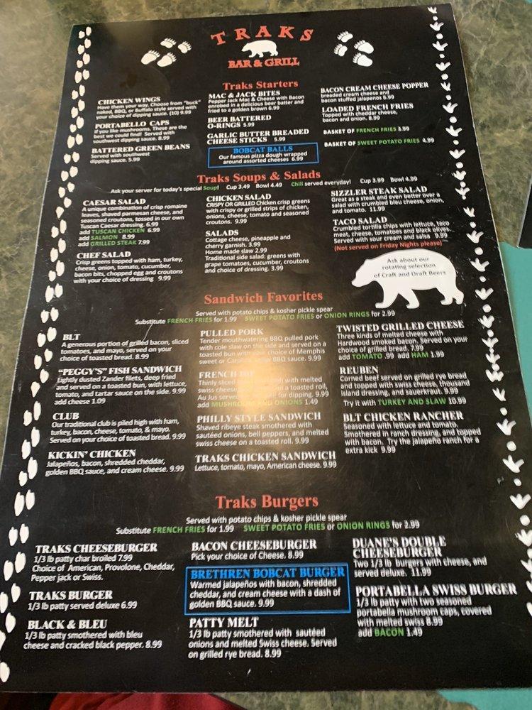 Menu at Traks Bar & Grill, Brethren