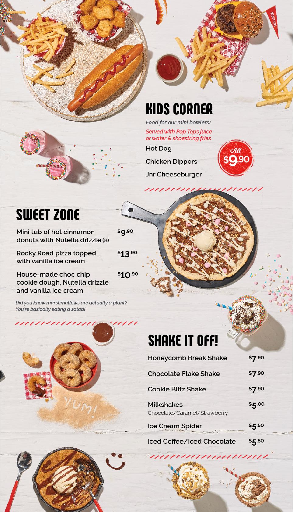 Menu at Zone Bowling Woodville Ten Pin Bowling, Laser Tag, Arcade