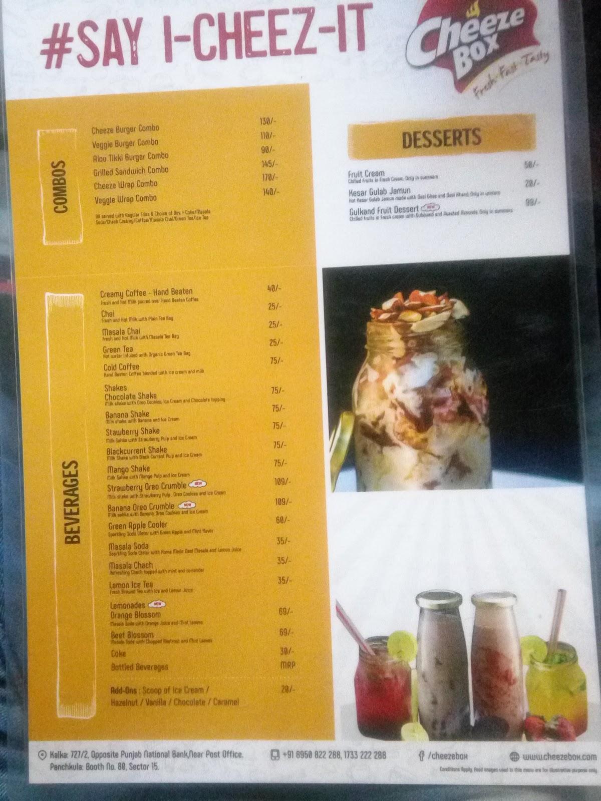 Cheeze Box menu