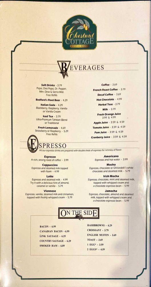 Menu at Chestnut Cottage Restaurant, Port Angeles