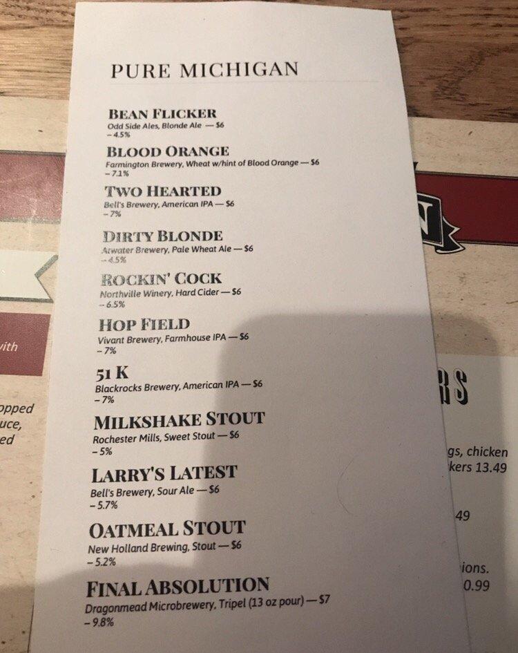 Menu at Grand Tavern Livonia pub & bar, Livonia