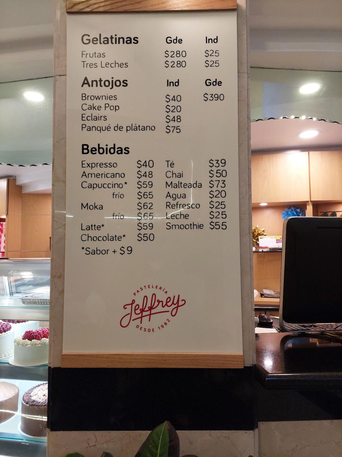 Carta De Cafetería Pasteleria Jeffrey Guadalajara Av Rubén Darío 1108