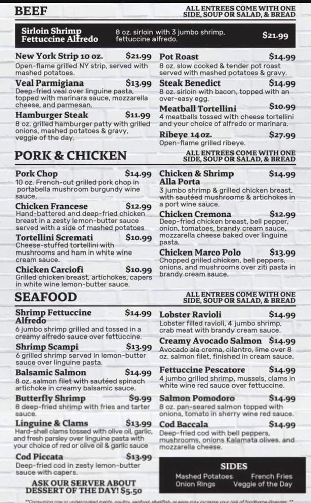 Menu at The Brick House steakhouse, Ada