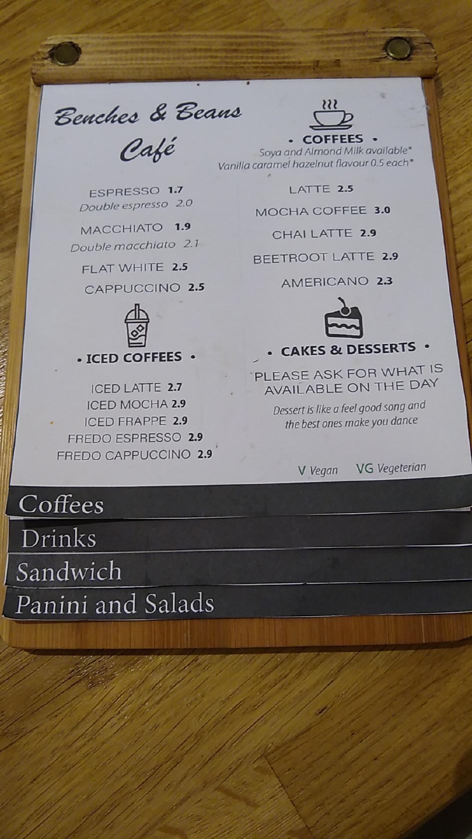 Menu At Benches Beans Cafe Horsham