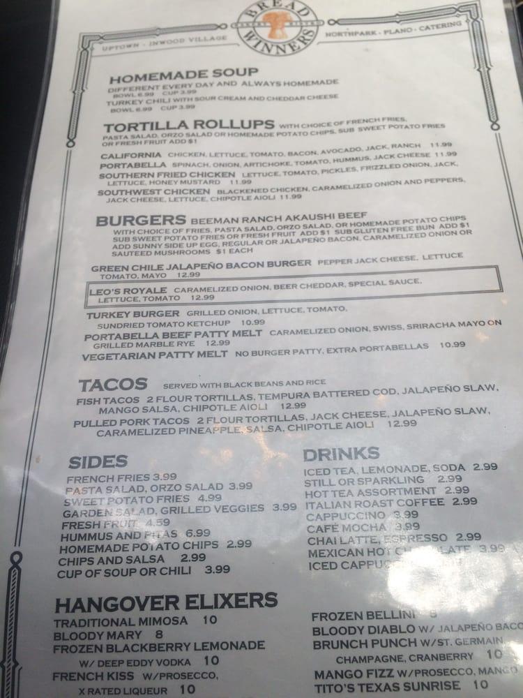 Menu at Bread Winners Cafe & Bakery, Dallas, McKinney Ave
