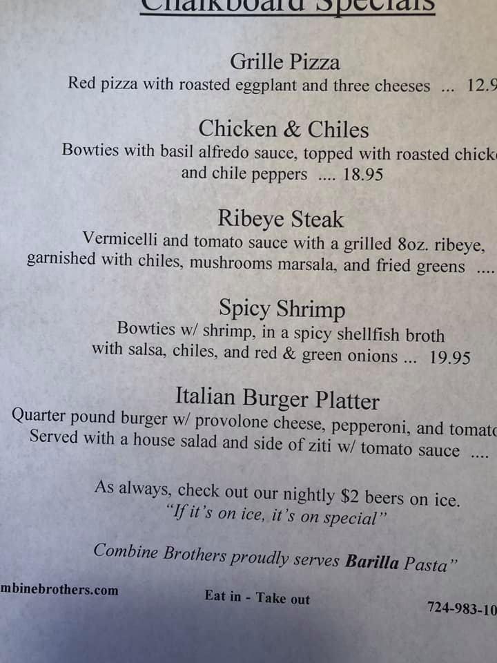 Menu at Combine Brothers pizzeria, Hermitage, S Hermitage Rd