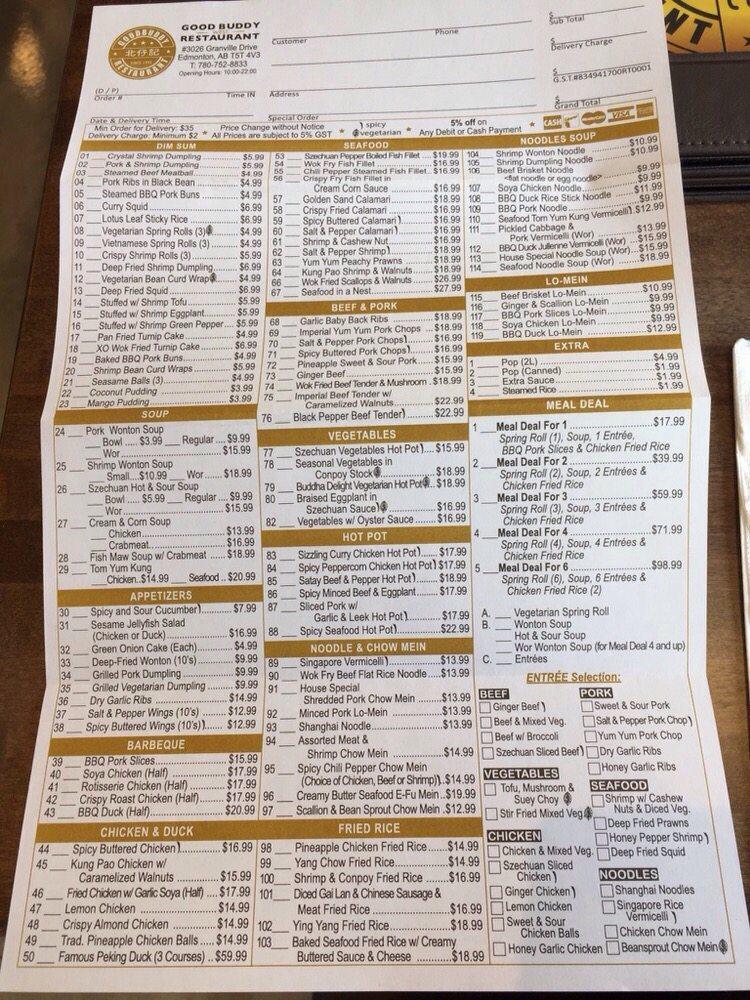 Menu at Good Buddy Chinese Restaurant Granville, Edmonton