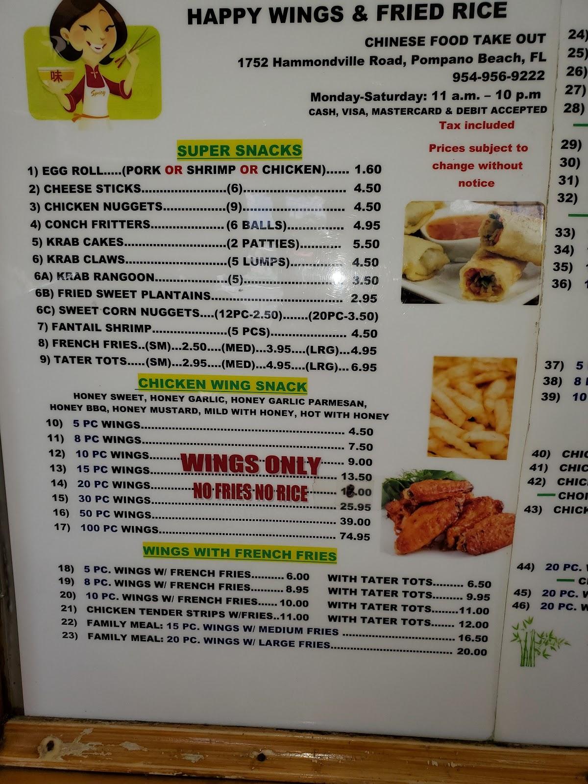 Menu at Happy Wings & Fried Rice restaurant, Pompano Beach