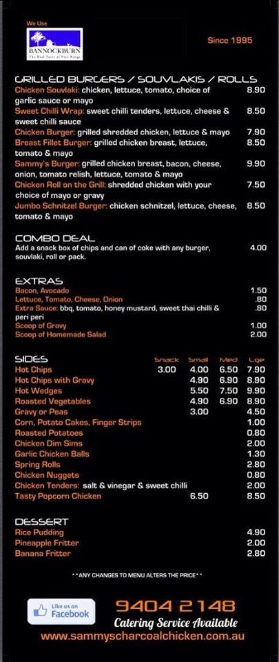 Menu At Sammys Charcoal Chicken Fast Food South Morang