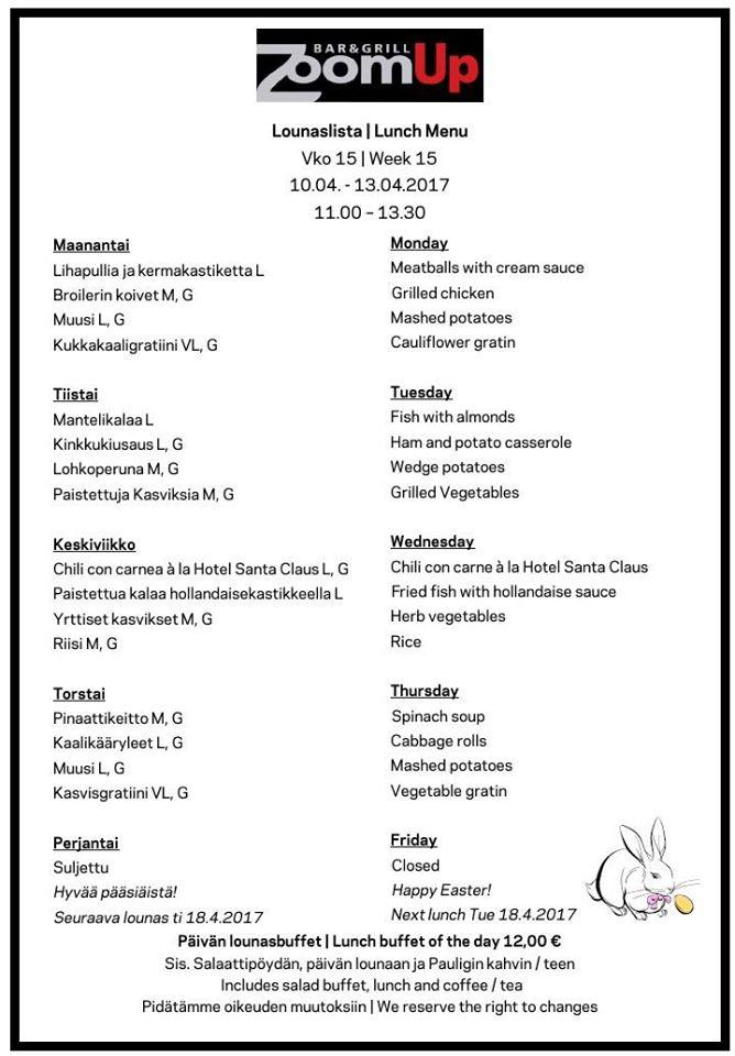 Menu at Bar&Grill ZoomUp, Rovaniemi