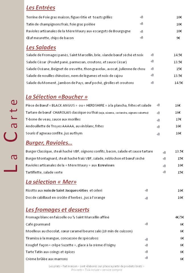 Menu at La Caborne restaurant, Limonest, 455 Av. Général de Gaulle