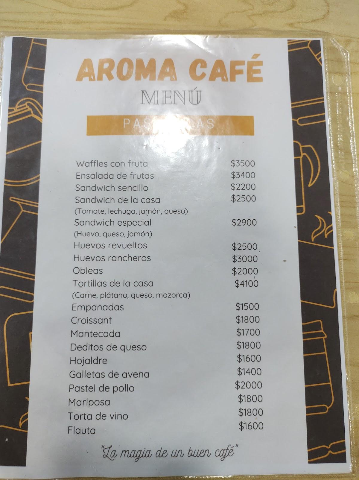 Menu at Aroma Cafe, Boyacá