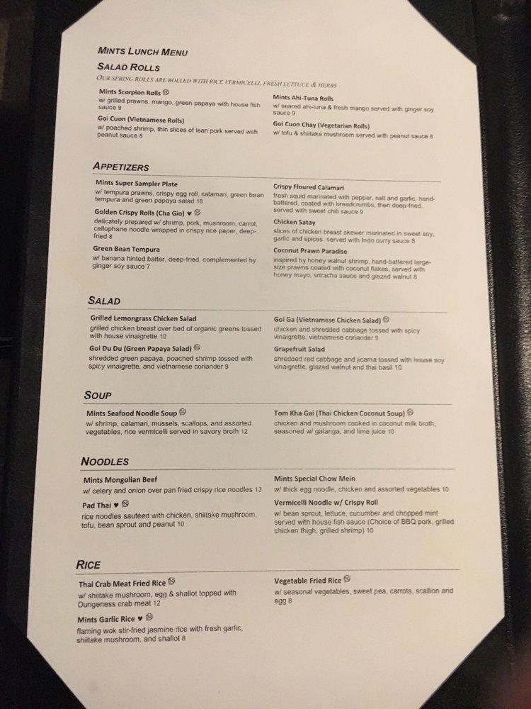 Menu at Mints Euro Asian Cuisine restaurant, Rancho Cordova