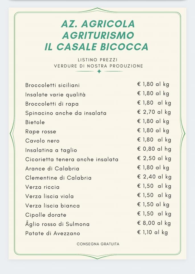 Menu di Agriturismo Il Casale Bicocca 