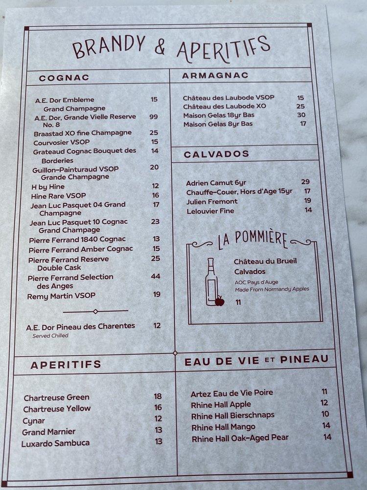 Menu at Pomeroy cafe,