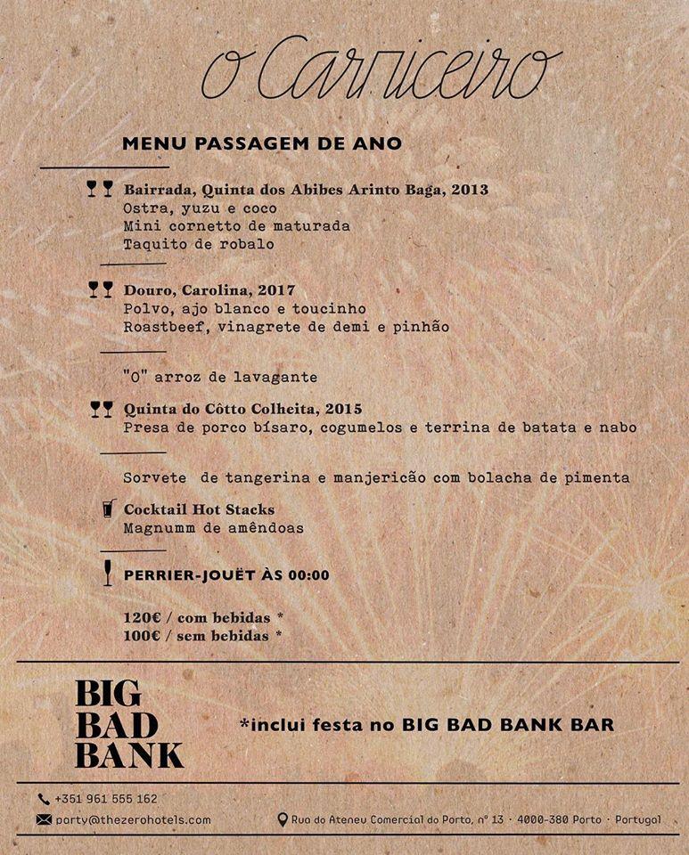 Menu At Big Bad Bank Bar Porto