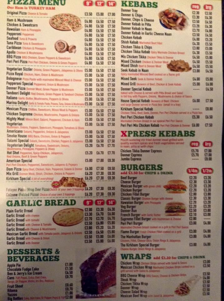 Menu at Kirkham Kebab & Pizza House fast food, Kirkham