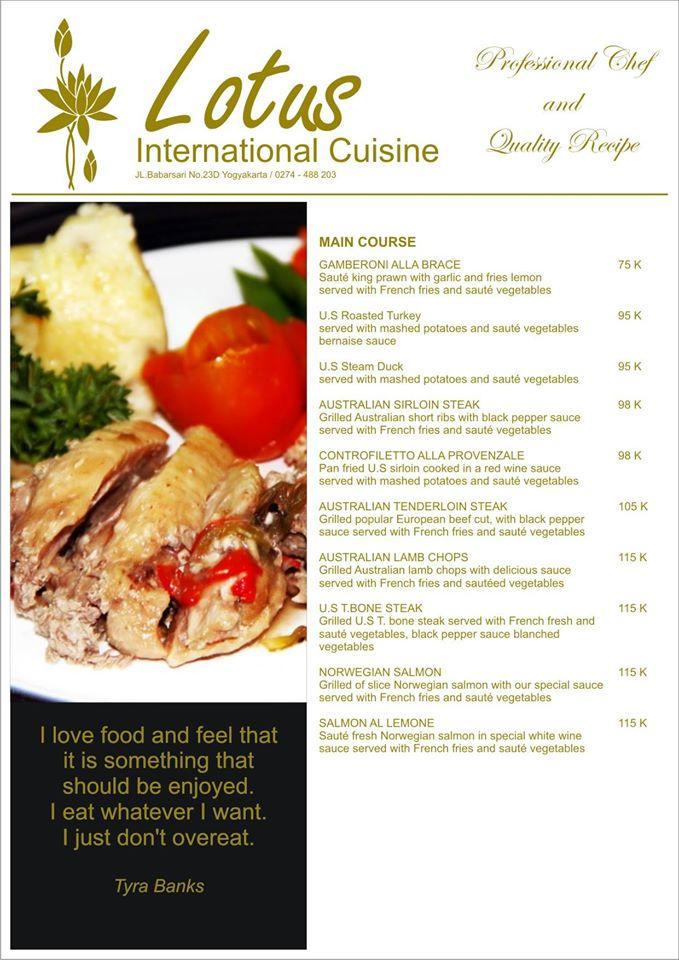 Menu at Lotus international cuisine restaurant, Caturtunggal