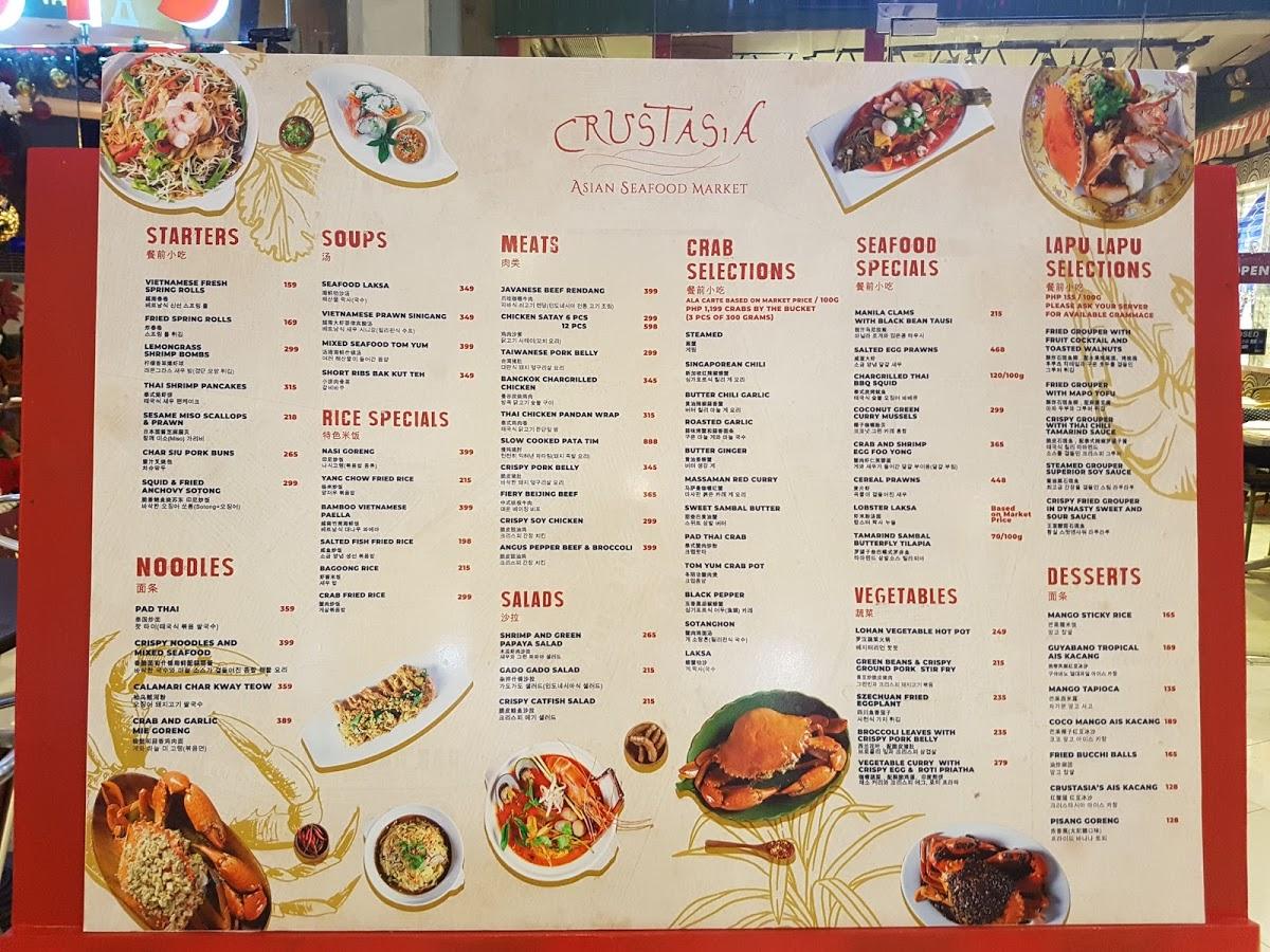 Menu at Crustasia Asian seafood market restaurant, Davao City
