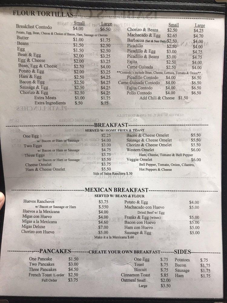 Menu At Isabel's Cafe, Port Isabel