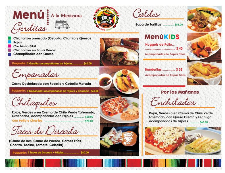 Menu at A la Mexicana food truck restaurant, Hermosillo