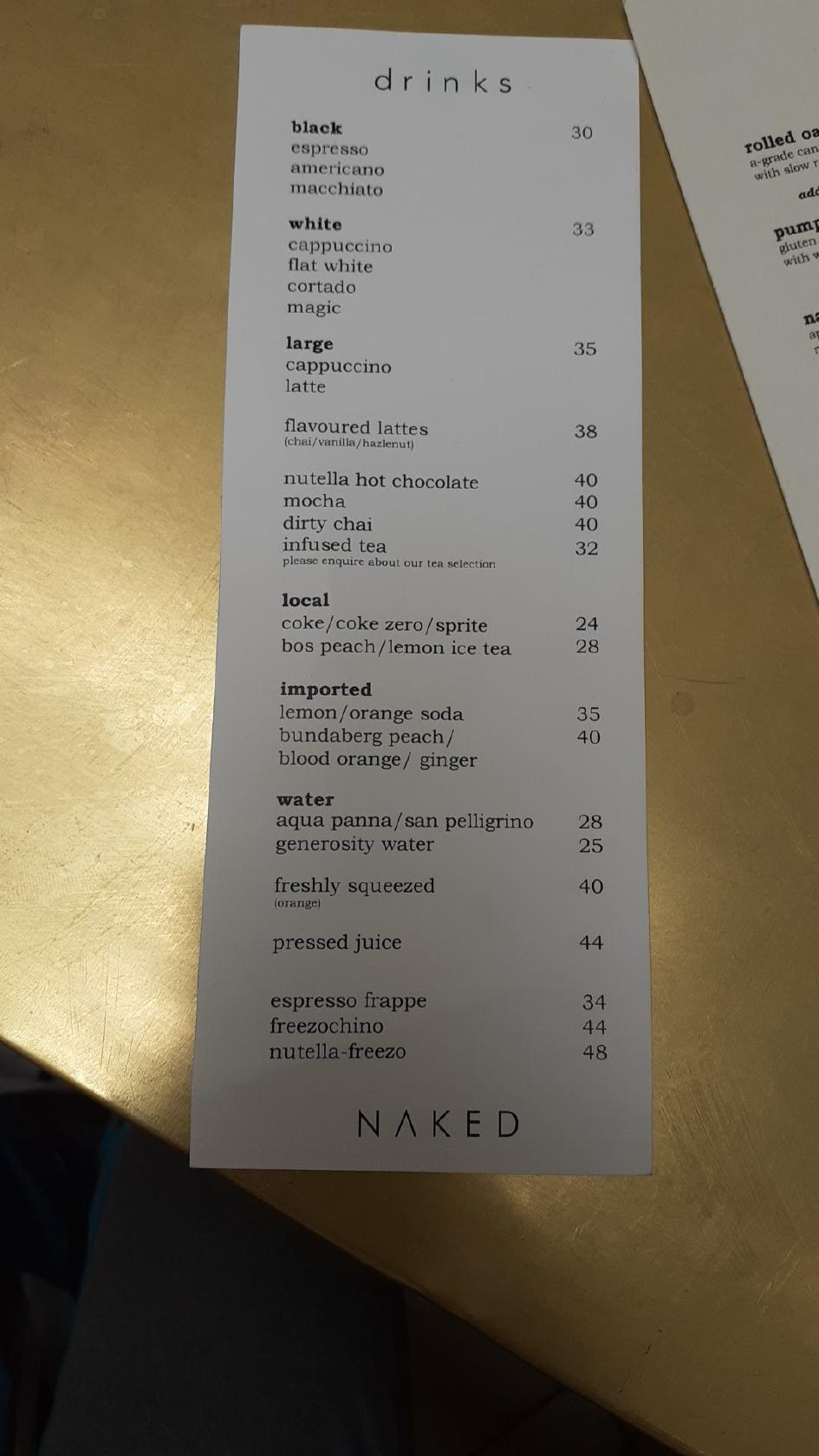 Menu At Naked Coffee Restaurant Johannesburg Shop No Hl