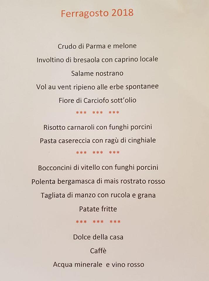 Menu at Ristorante la Taverna Rottigni, Serina