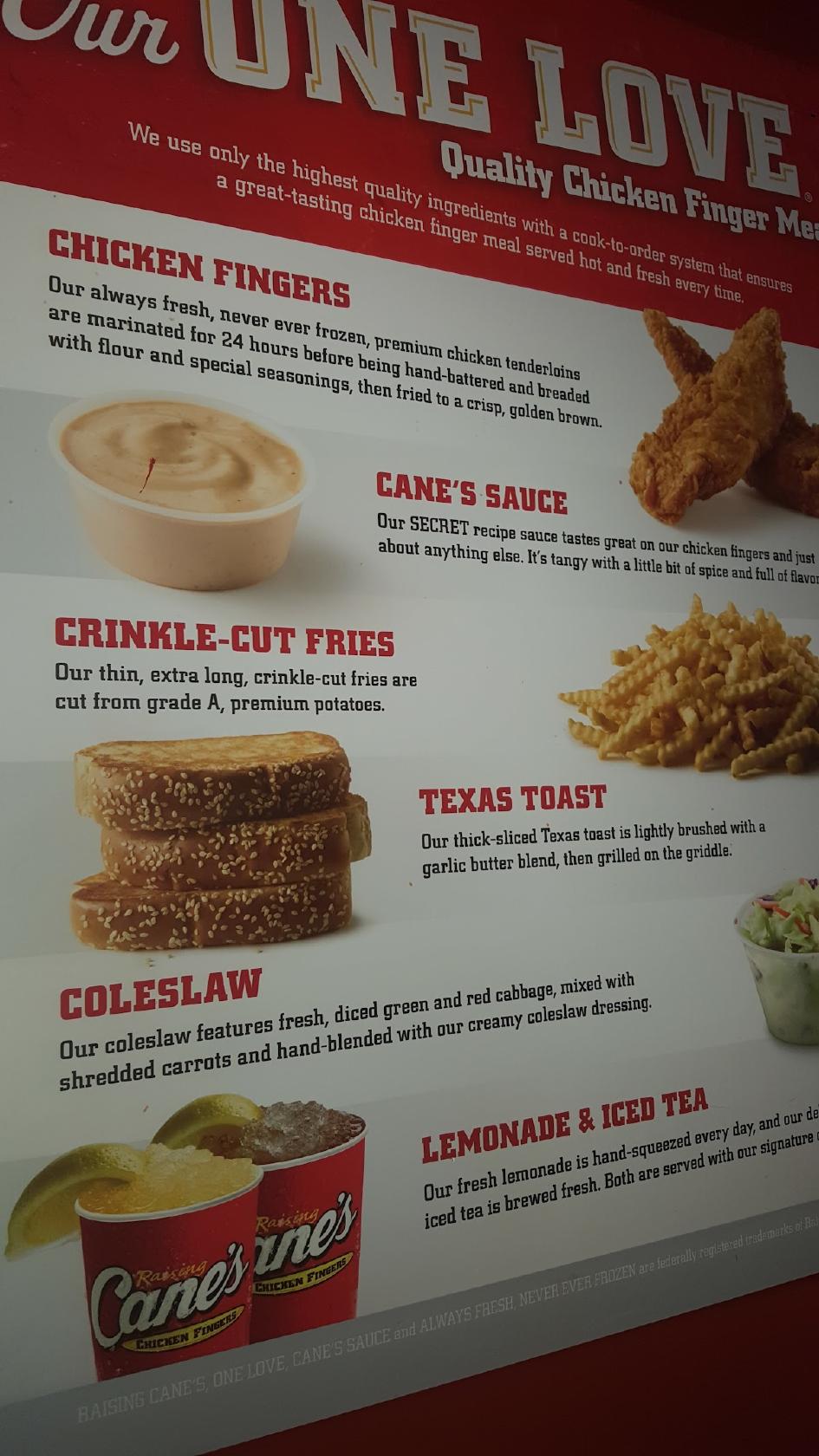 Menu At Raising Canes Chicken Fingers Fast Food San Angelo