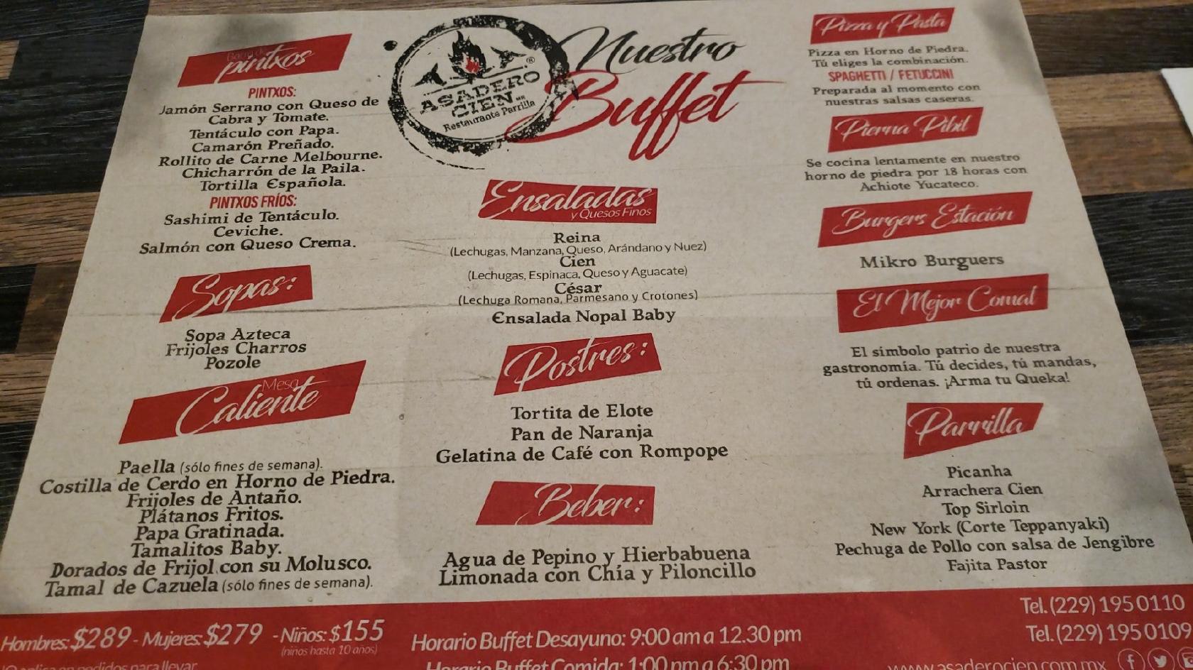 Menu at Asadero Cien restaurant, Veracruz, Av. Las Américas Col