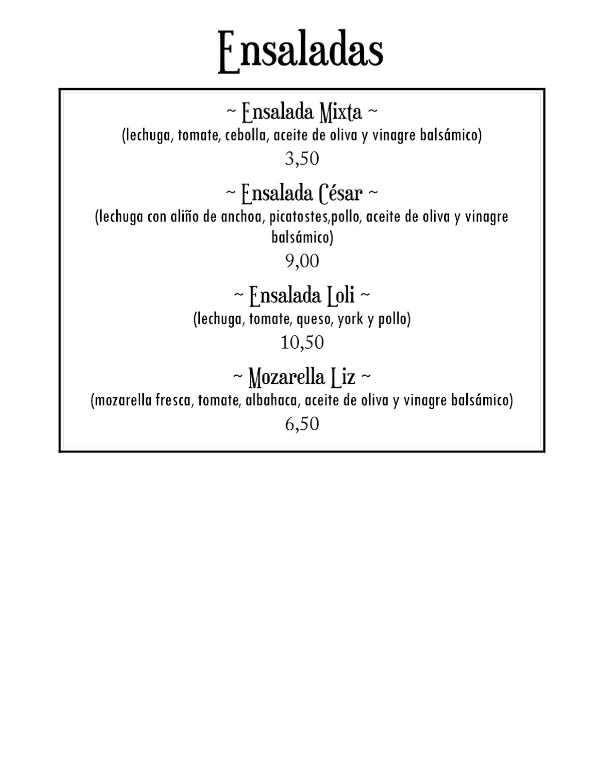 Menu at Isola Bella restaurant, Vigo