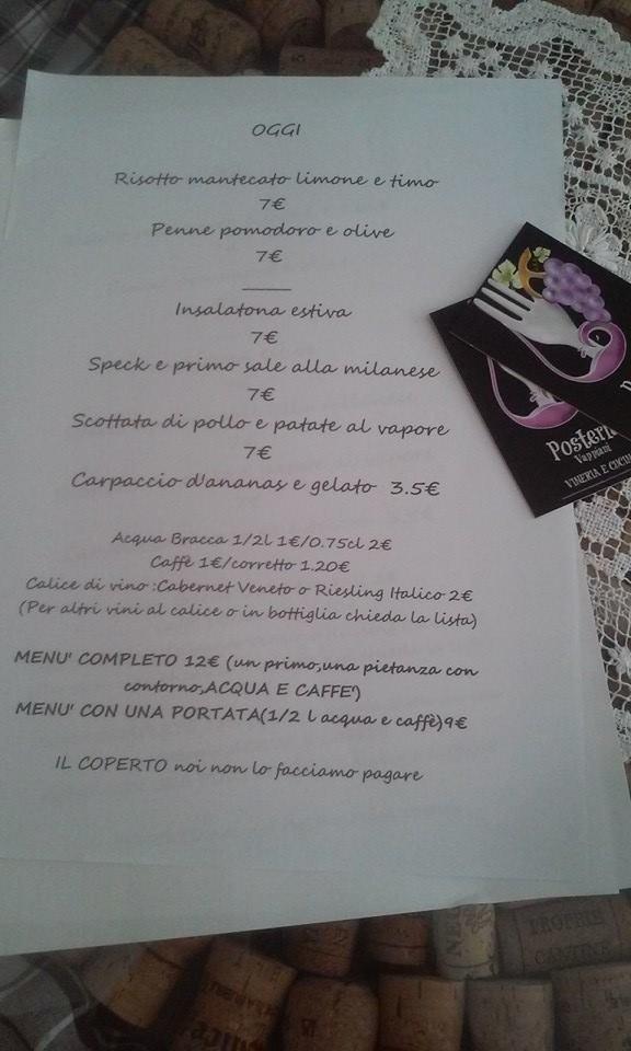 Menu di Posteria Vappiani 