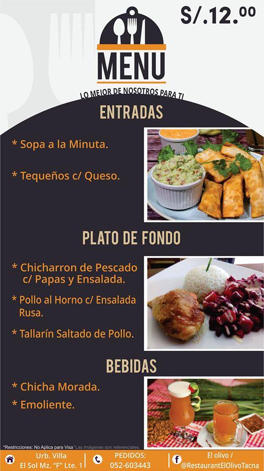 Menu at Restaurant El Olivo, Tacna