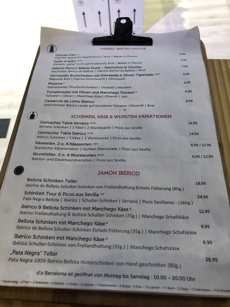 Speisekarte von D'o Barcelona, Hamburg